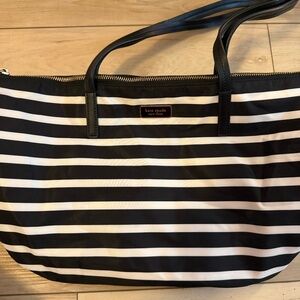 Kate Spade Black & White Striped Nylon Tote – Lightweight Shoulder Bag